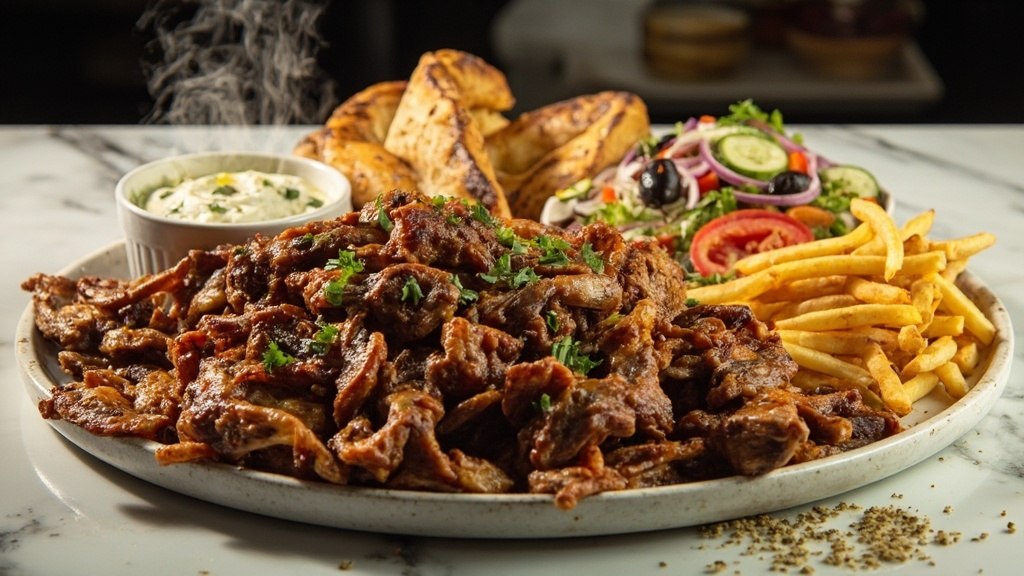 Griechisches Gyros mit Tzatziki, Pita und Feta bei Olympos